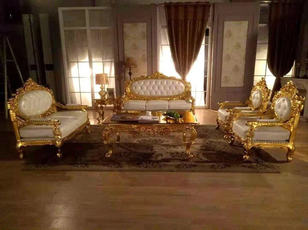 Royal Antique Gold Carved Sofa Set - WoodenTwist