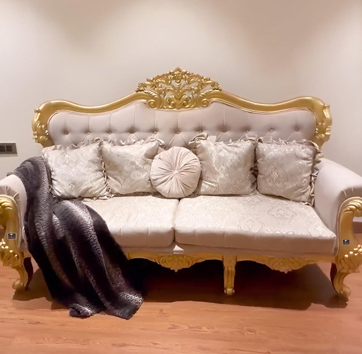 Beautiful Handmade Royal Antique Golden Finish Carved Sofa (3 Seater) - Wooden Twist UAE