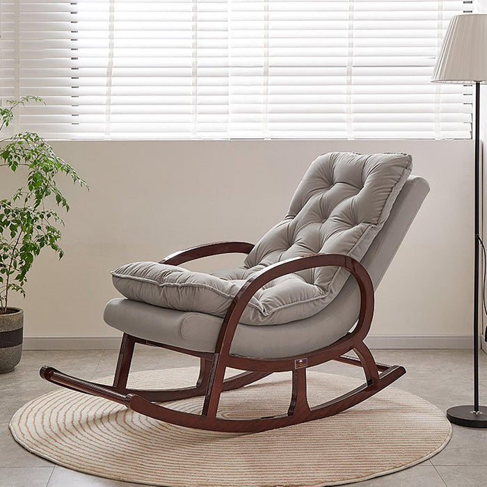 Wooden Rocking Chair Colonial and Traditional Super Comfortable Cushion (Walnut Finish)