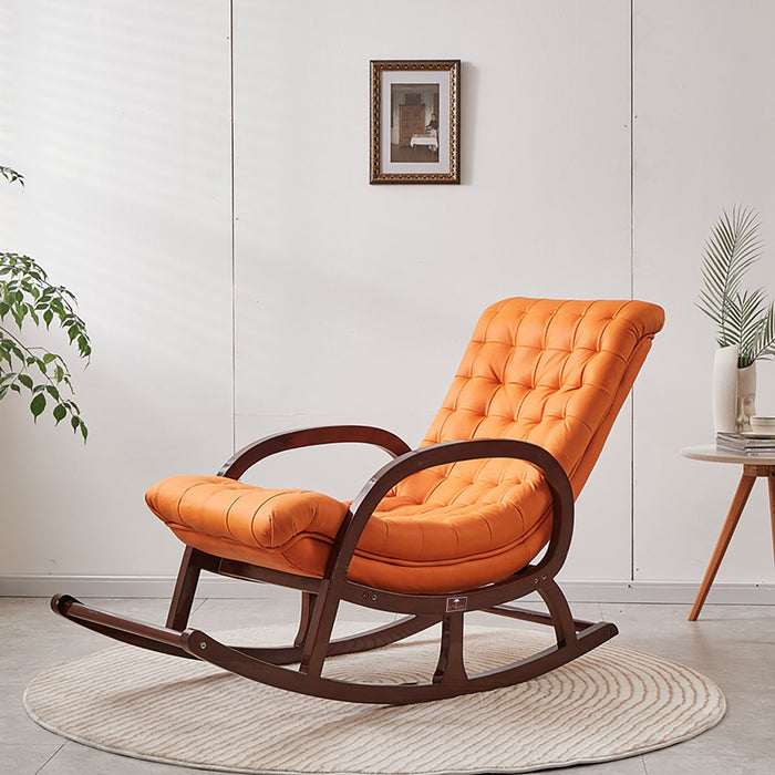 Wooden Handicraft Rocking Chair Super Comfortable Cushion (Walnut Finish)