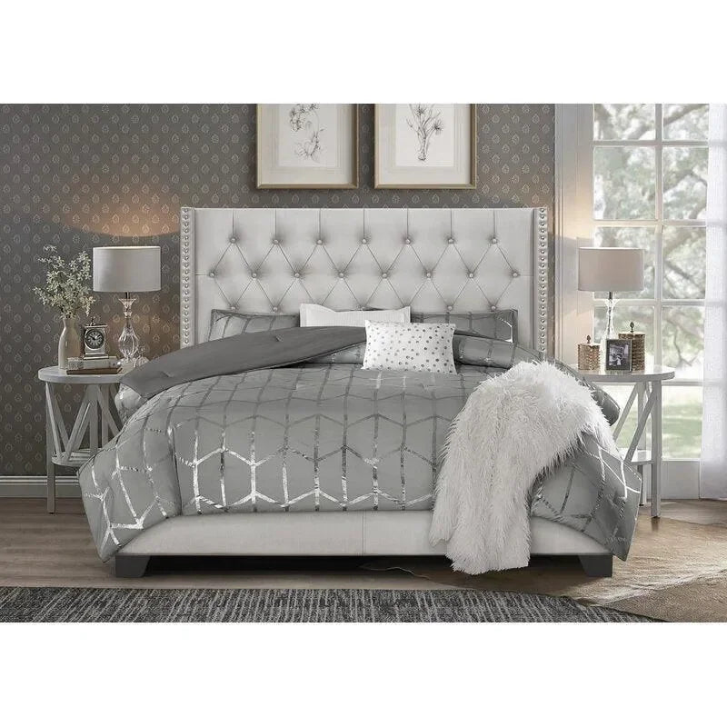 Wingback Headboard with Tufted, Nailhead Detailing