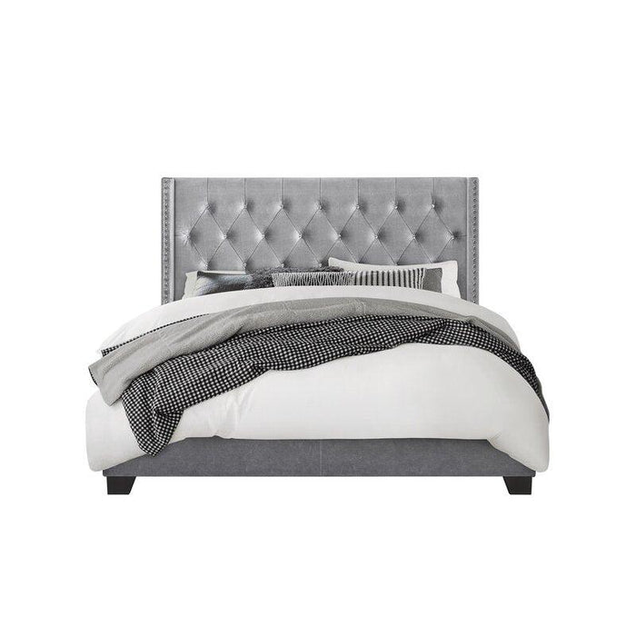 Modern Silver Grey Velvet Standard Queen Size Bed - Wooden Twist UAE