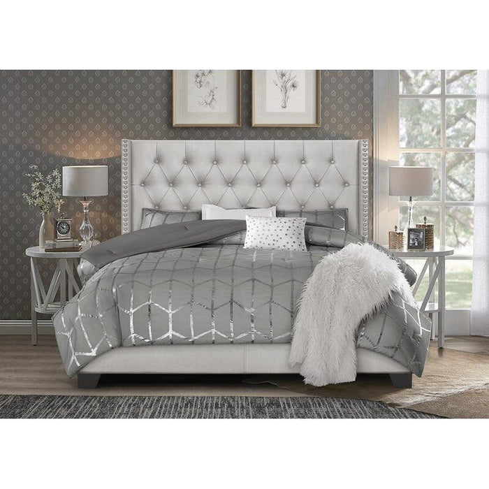 Modern GreyFaux Leatherette Standard Queen Size Bed - Wooden Twist UAE