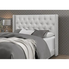 Modern GreyFaux Leatherette Standard Queen Size Bed - Wooden Twist UAE