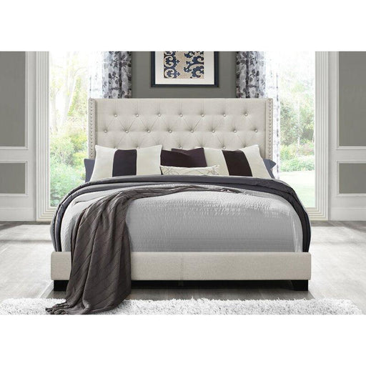 Modern Beige Leatherette Standard Queen Size Bed - Wooden Twist UAE