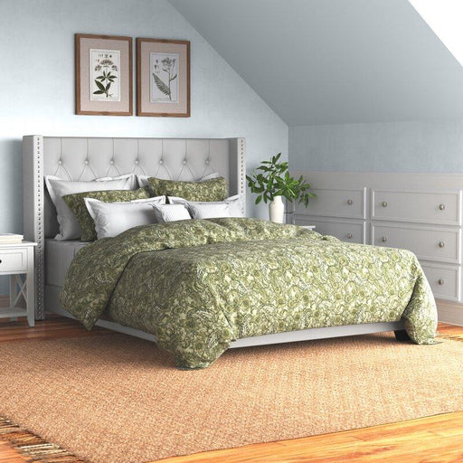 Modern GreyFaux Leatherette Standard Queen Size Bed - Wooden Twist UAE