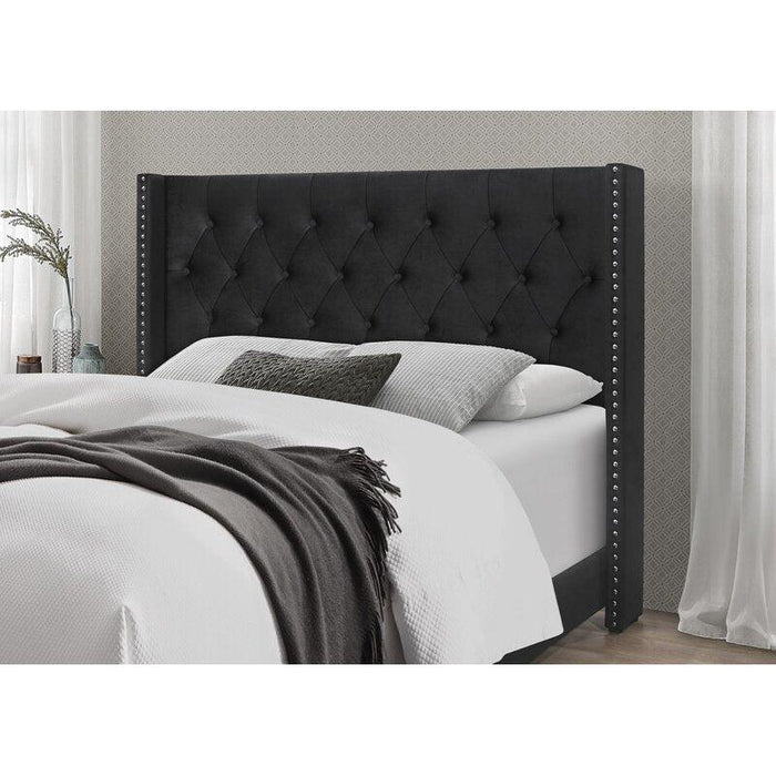 Modern Black Velvet Standard Queen Size Bed (Teak Wood)