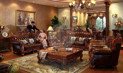 Royal Antique Brown Carved Sofa Set 6 Seater - Wooden Twist UAE