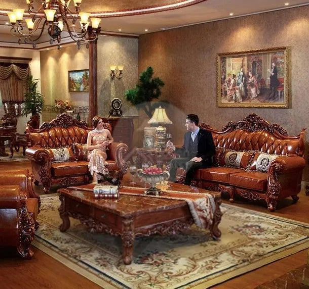 Royal Antique Brown Carved Sofa Set 6 Seater - Wooden Twist UAE