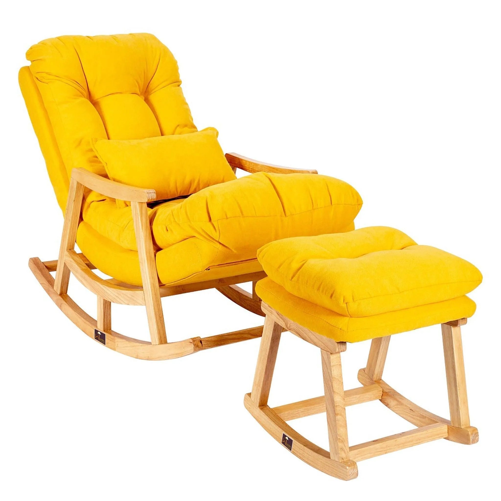 Rocking Chair Colonial and Traditional Super Comfortable Cushion And With Footrest (Natural Polish) - Wooden Twist UAE