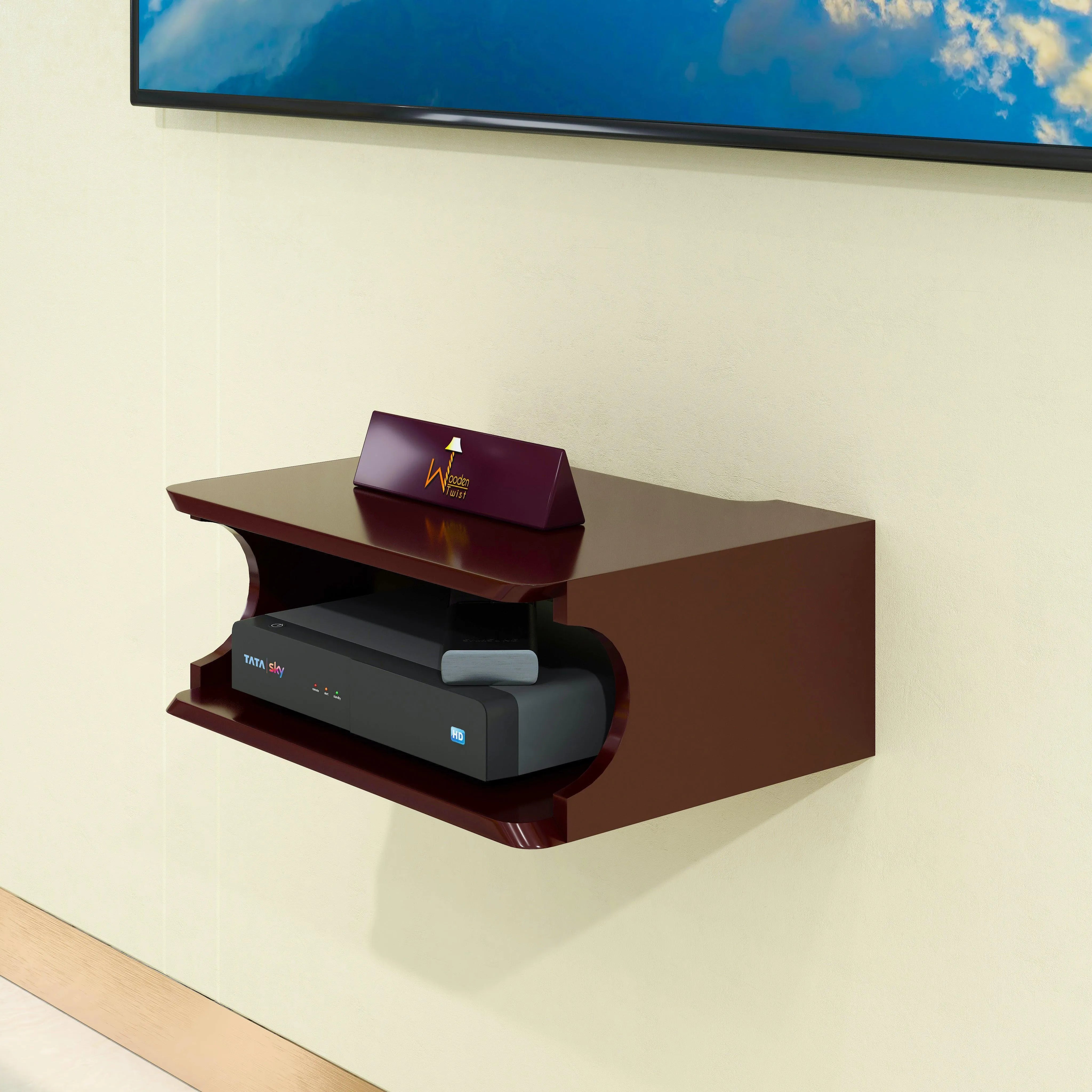 Wooden Beautiful Design Set top Box Wall Shelf - Wooden Twist UAE