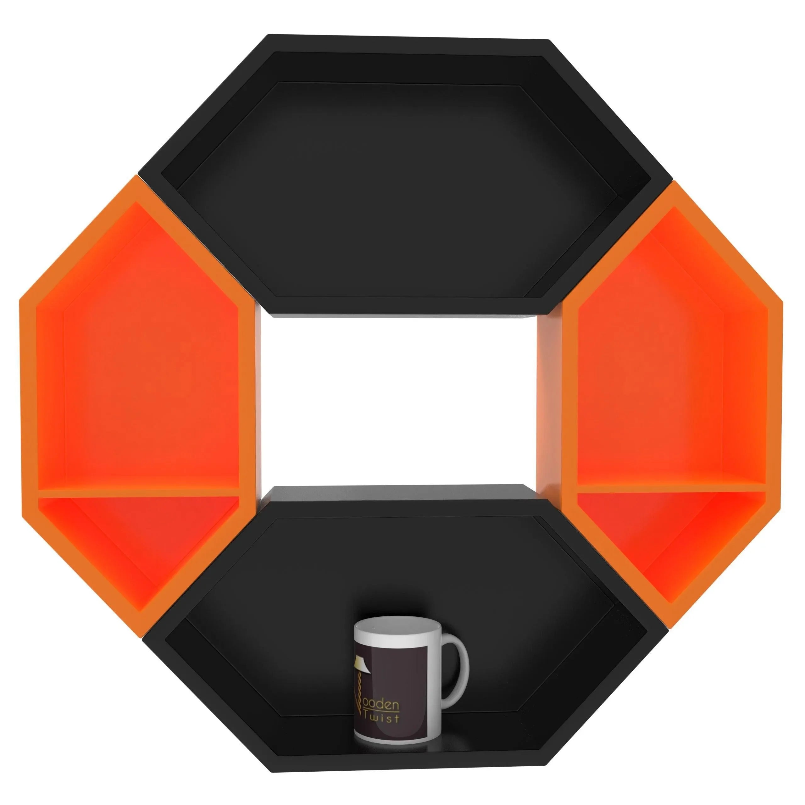 Wooden Pared Hexagon Floating Wall Shelf with 4 Shelves - Wooden Twist UAE