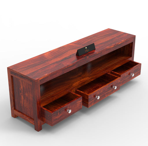 Handmade Amazing Wooden TV, Cabinet With 3 Drawers And 1 Open Shelf (Teak Wood) - Wooden Twist UAE