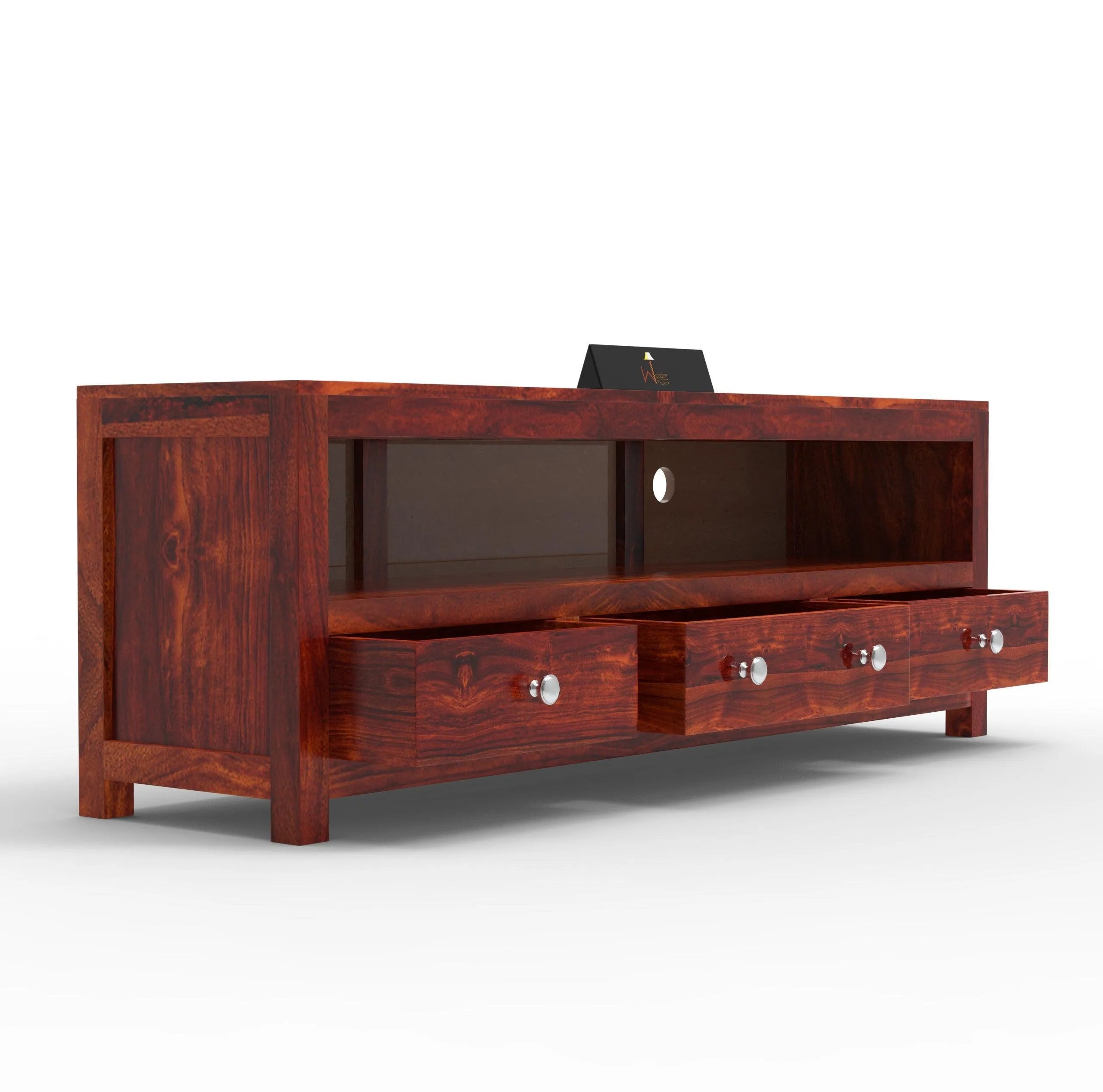 Handmade Amazing Wooden TV, Cabinet With 3 Drawers And 1 Open Shelf (Teak Wood) - Wooden Twist UAE