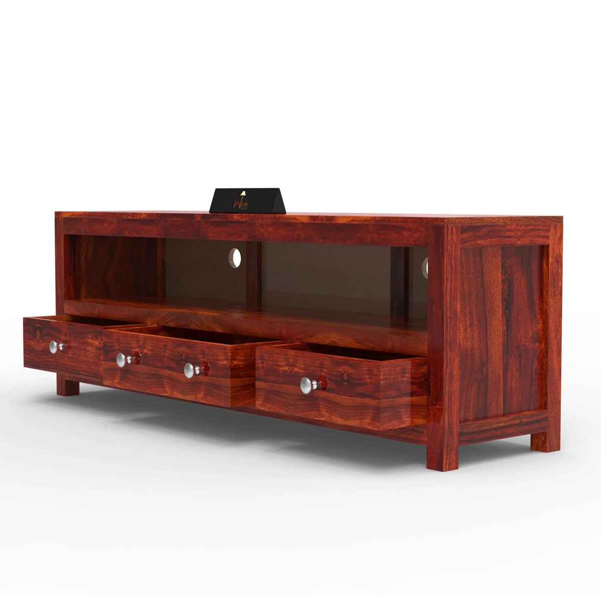 Handmade Amazing Wooden TV, Cabinet With 3 Drawers And 1 Open Shelf (Teak Wood) - Wooden Twist UAE