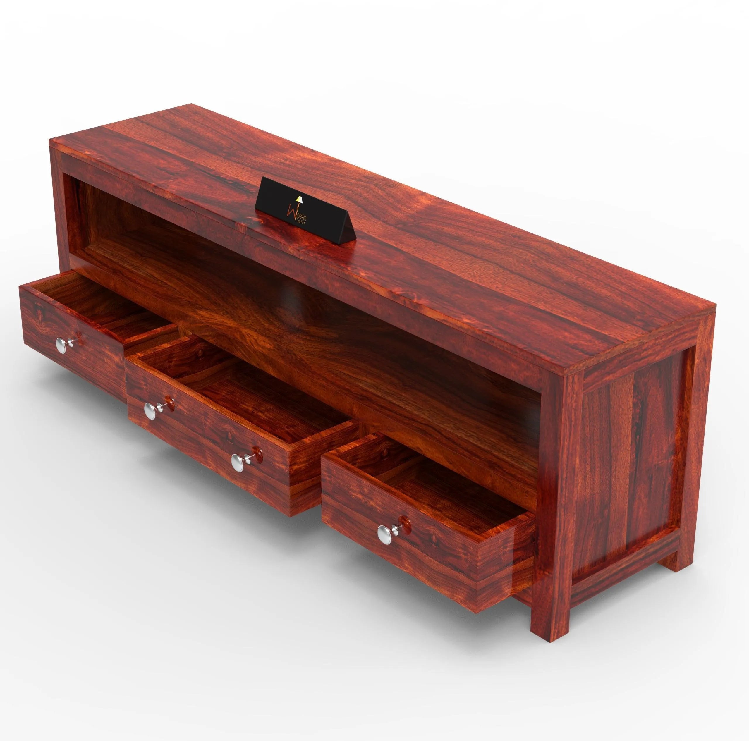 Handmade Amazing Wooden TV, Cabinet With 3 Drawers And 1 Open Shelf (Teak Wood) - Wooden Twist UAE