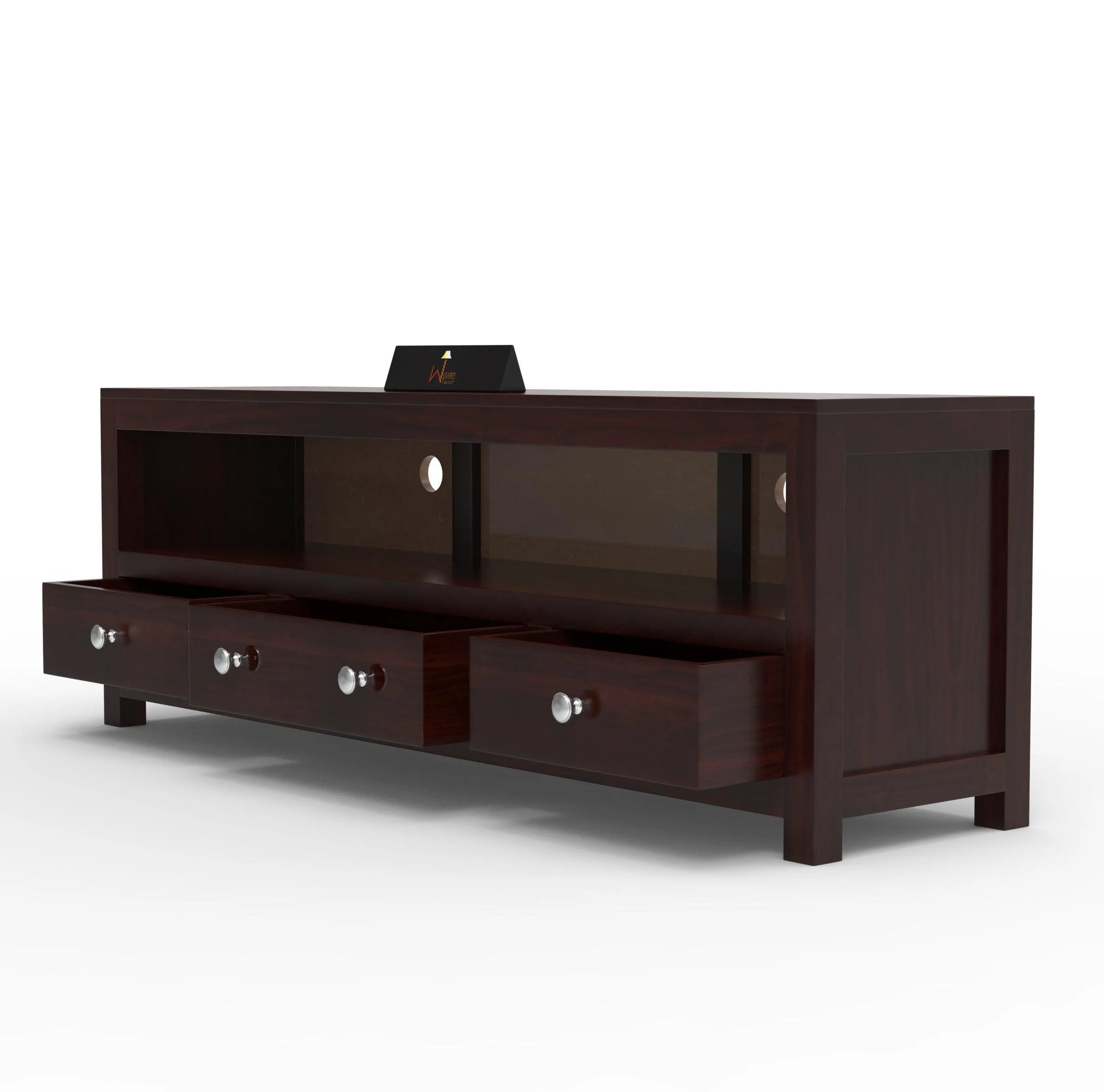 Handmade Amazing Wooden TV, Cabinet With 3 Drawers And 1 Open Shelf (Teak Wood) - Wooden Twist UAE