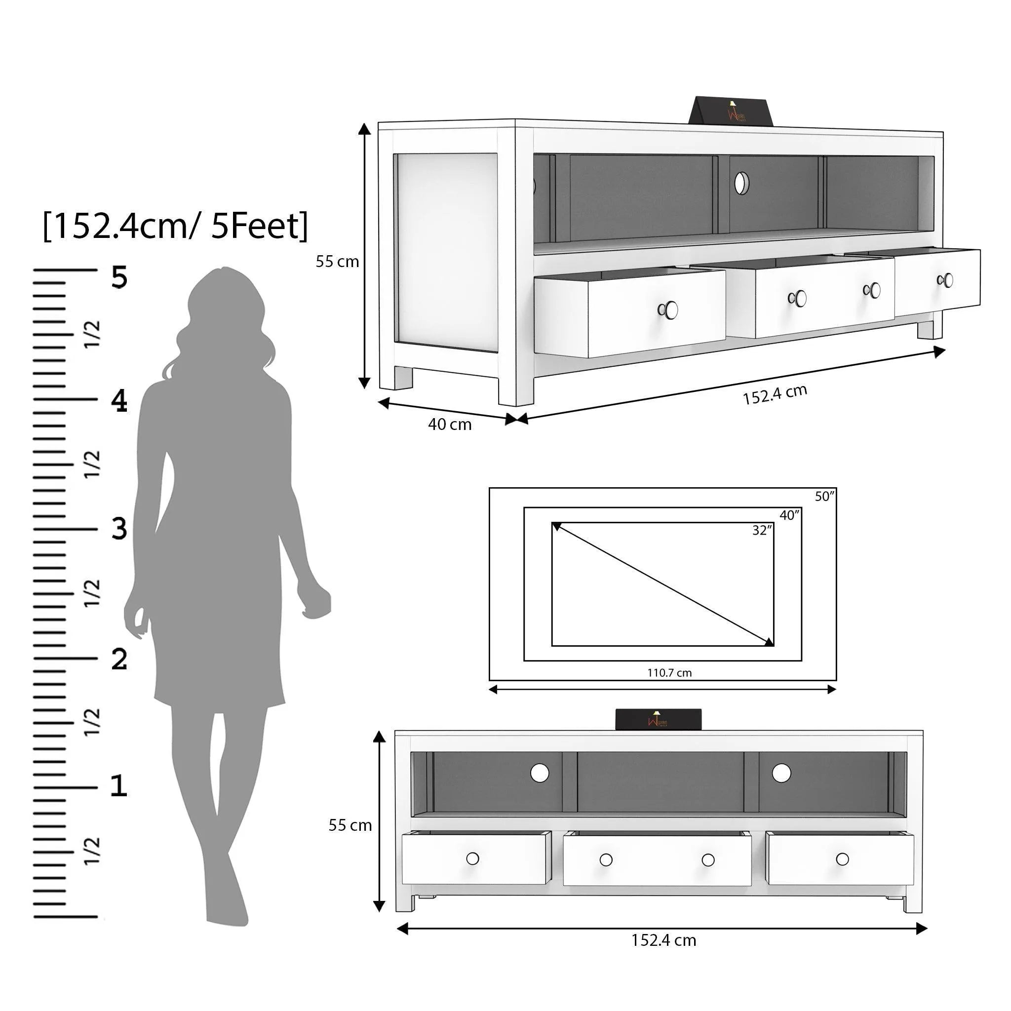 Handmade Amazing Wooden TV, Cabinet With 3 Drawers And 1 Open Shelf (Teak Wood) - Wooden Twist UAE