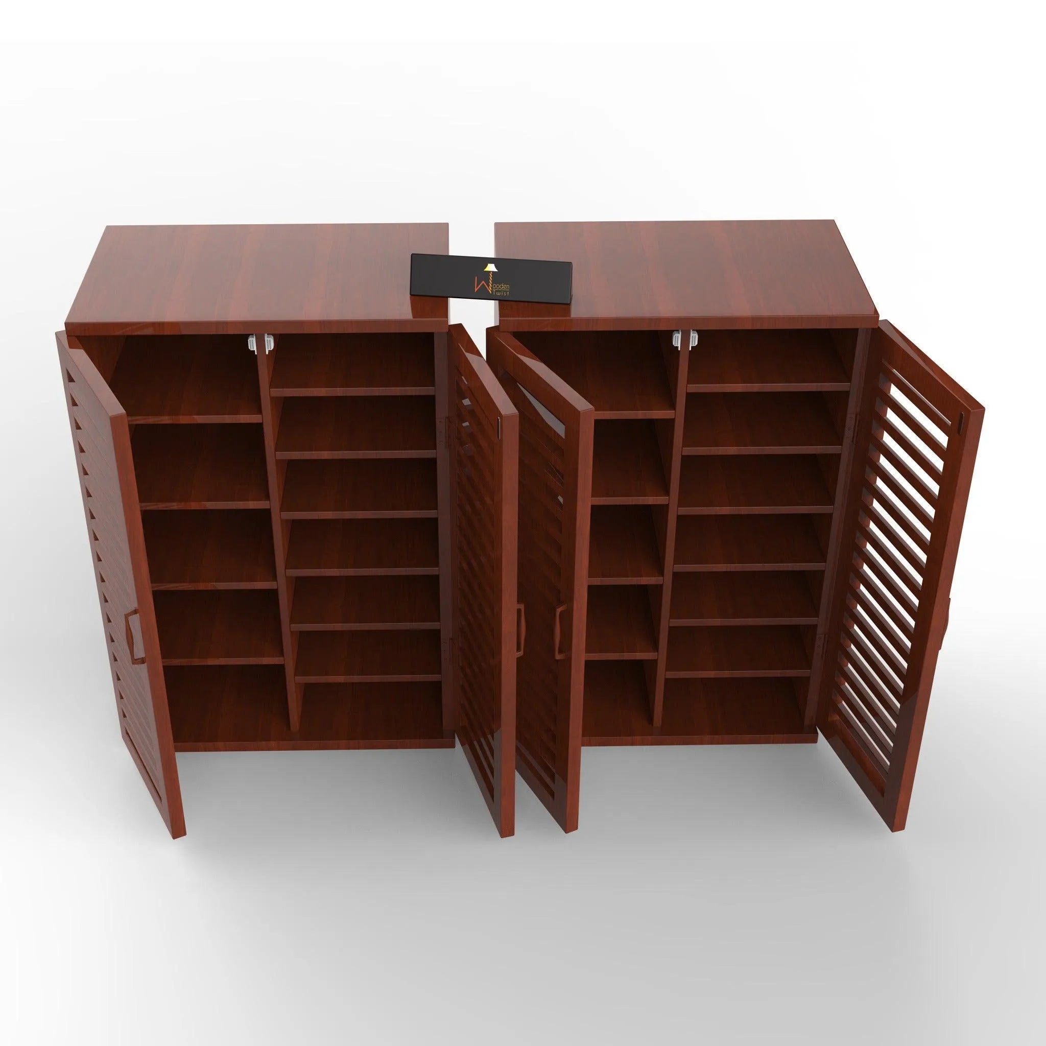 Wooden Twist Double Shoe Rack Cabinet In Teak Wood