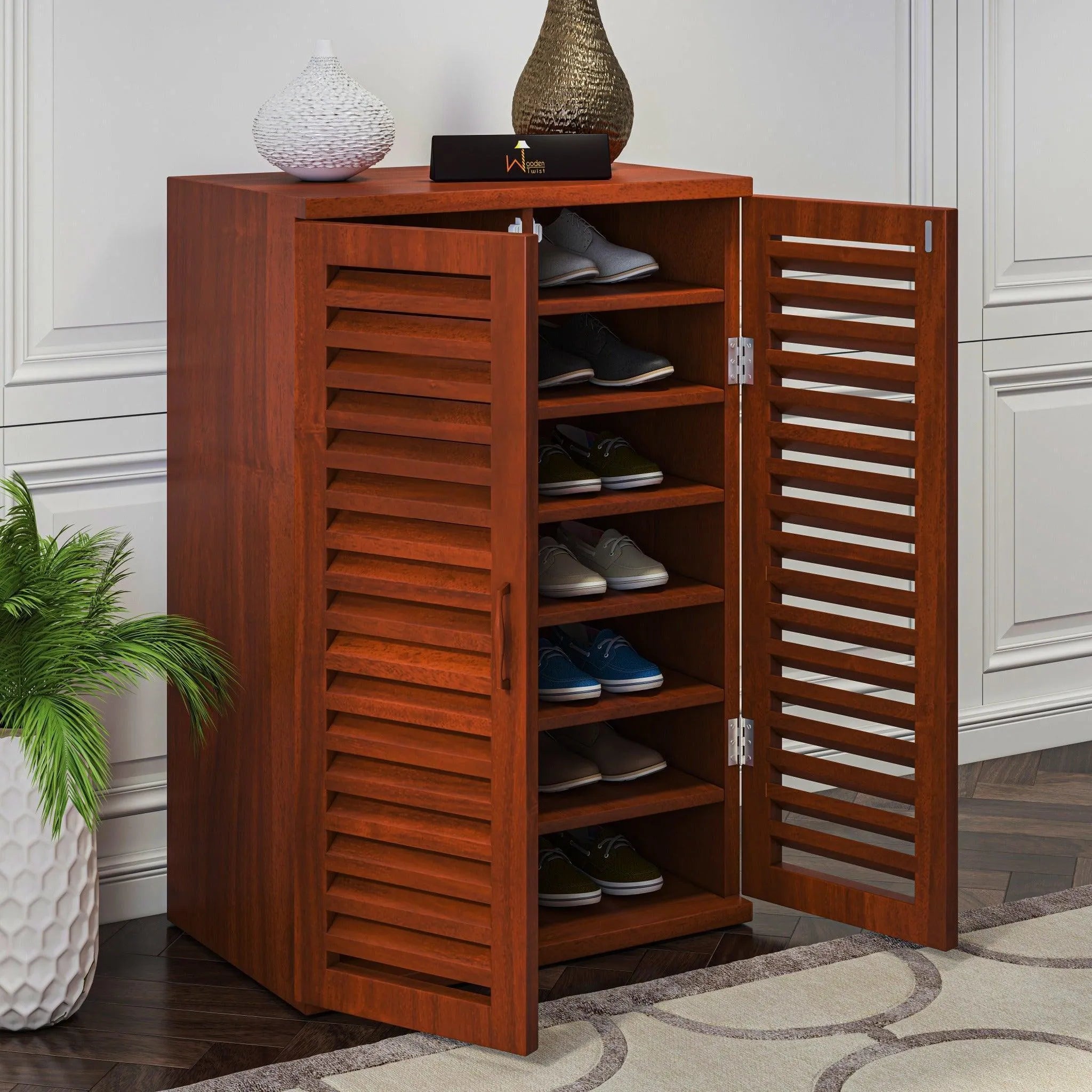 Wooden Shoe Rack Cabinet In Teak Wood - Wooden Twist UAE