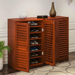 Wooden Double Shoe Rack Cabinet In Teak Wood - Wooden Twist UAE