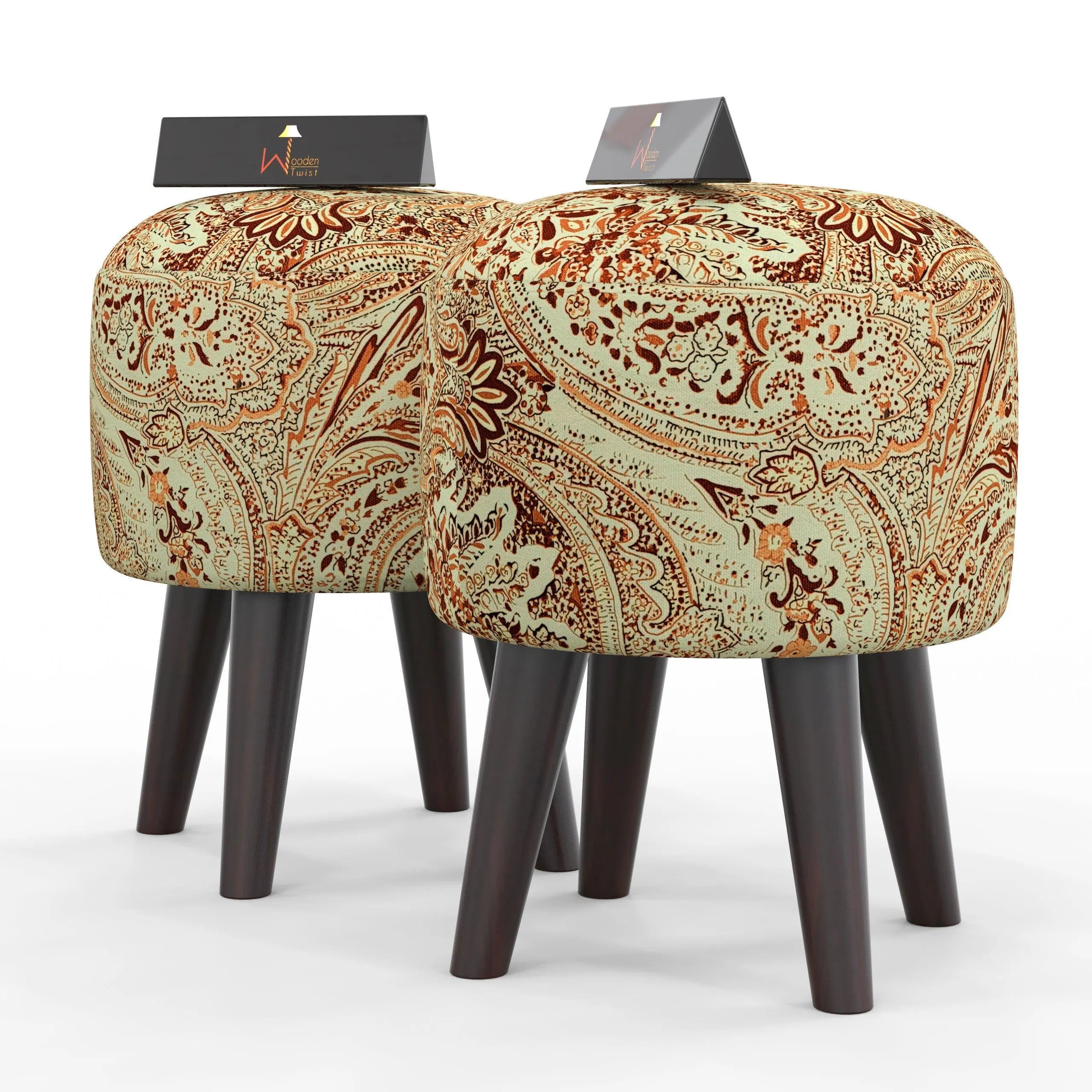 Wooden Twist Stool Set of 2 Cushioned Ottoman - Wooden Twist UAE