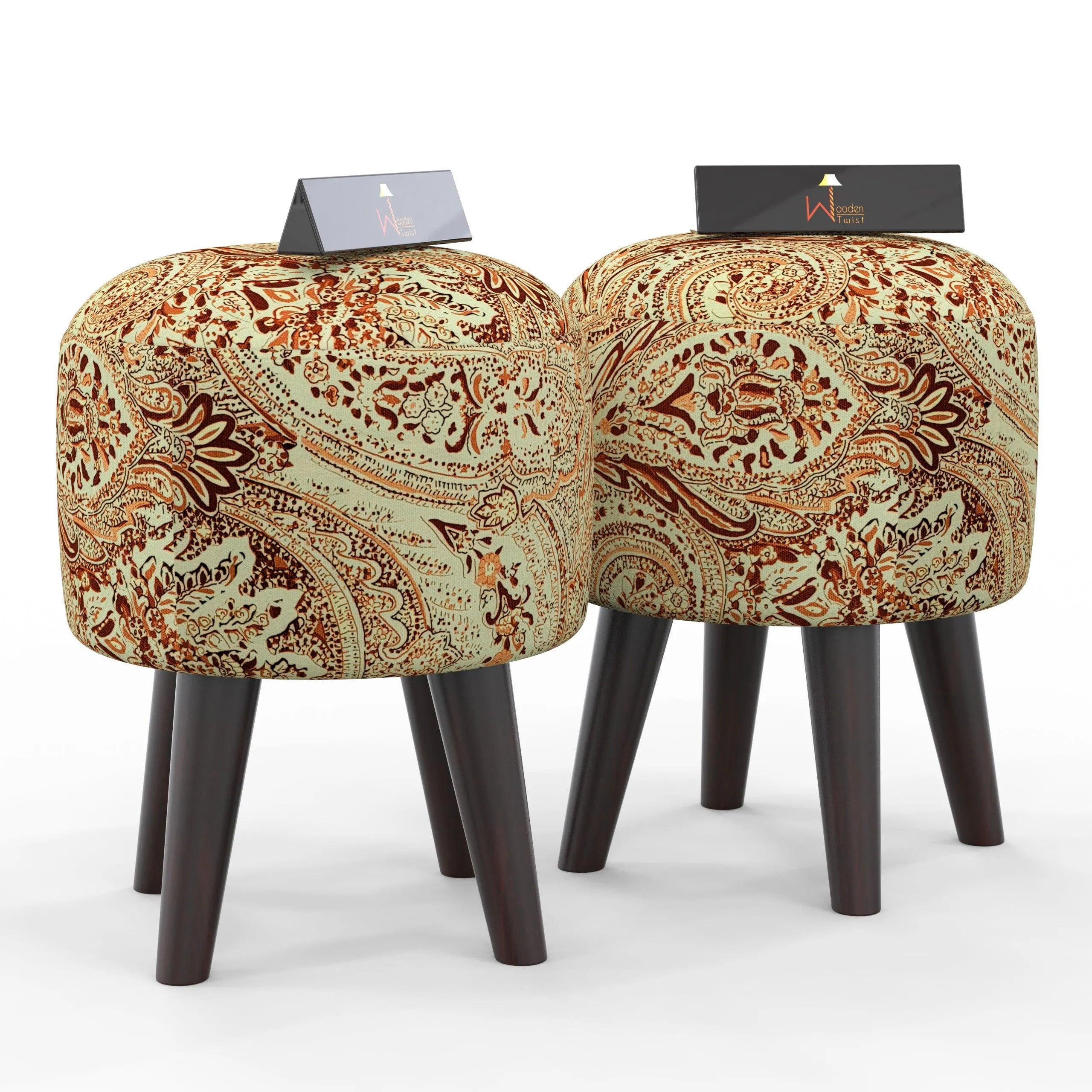 Wooden Twist Stool Set of 2 Cushioned Ottoman - Wooden Twist UAE