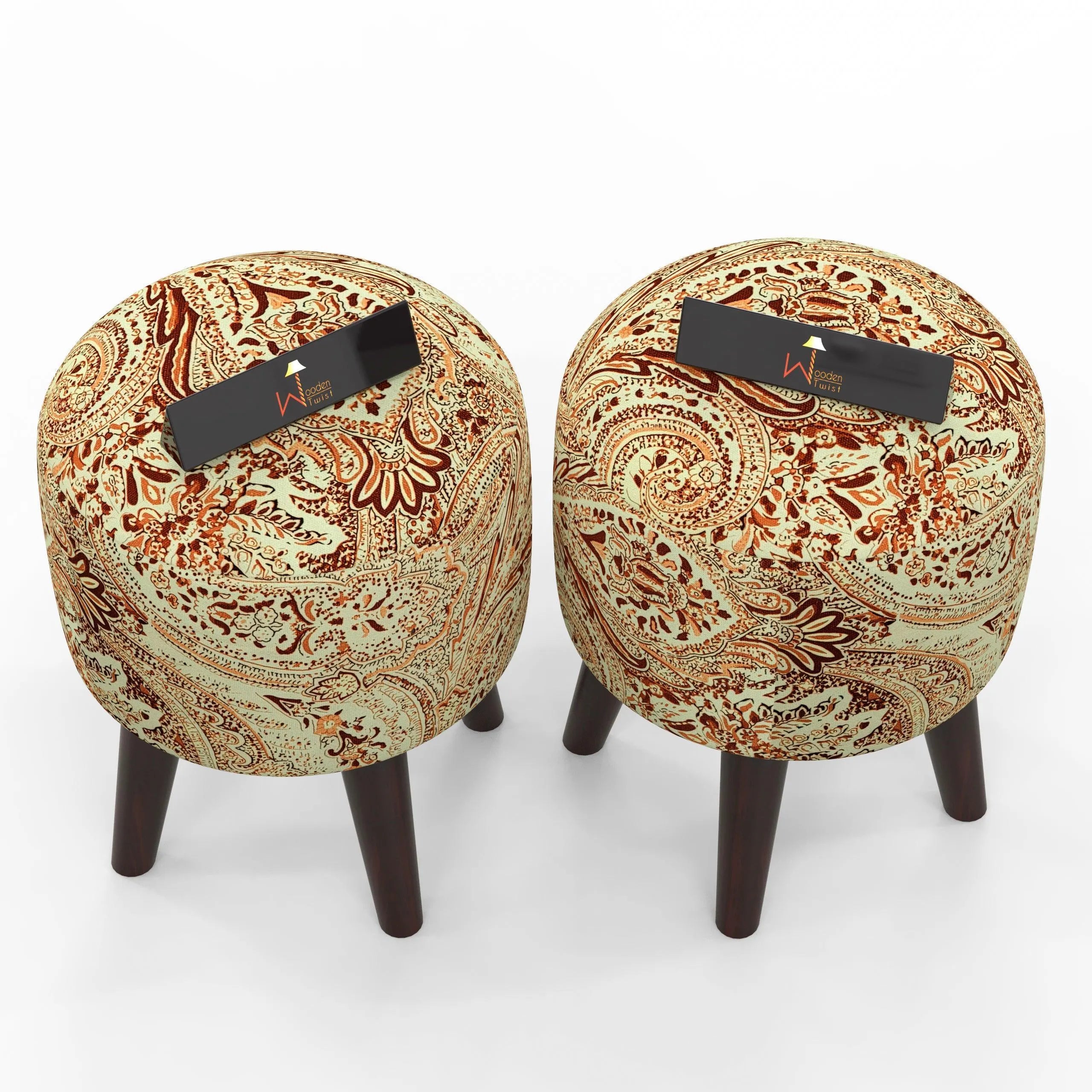 Wooden Twist Stool Set of 2 Cushioned Ottoman - Wooden Twist UAE