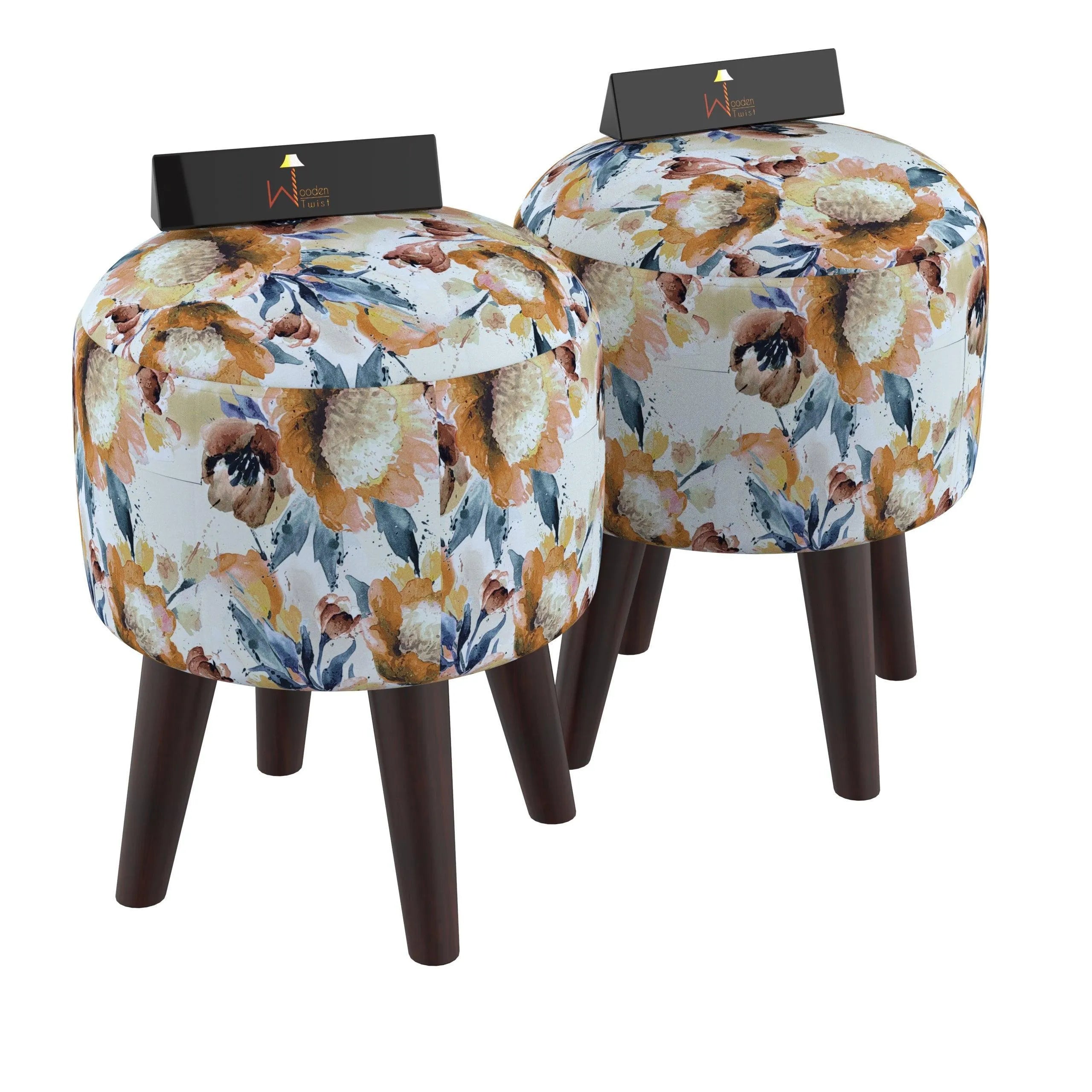 Wooden Twist Stool Set of 2 Cushioned Ottoman - Wooden Twist UAE