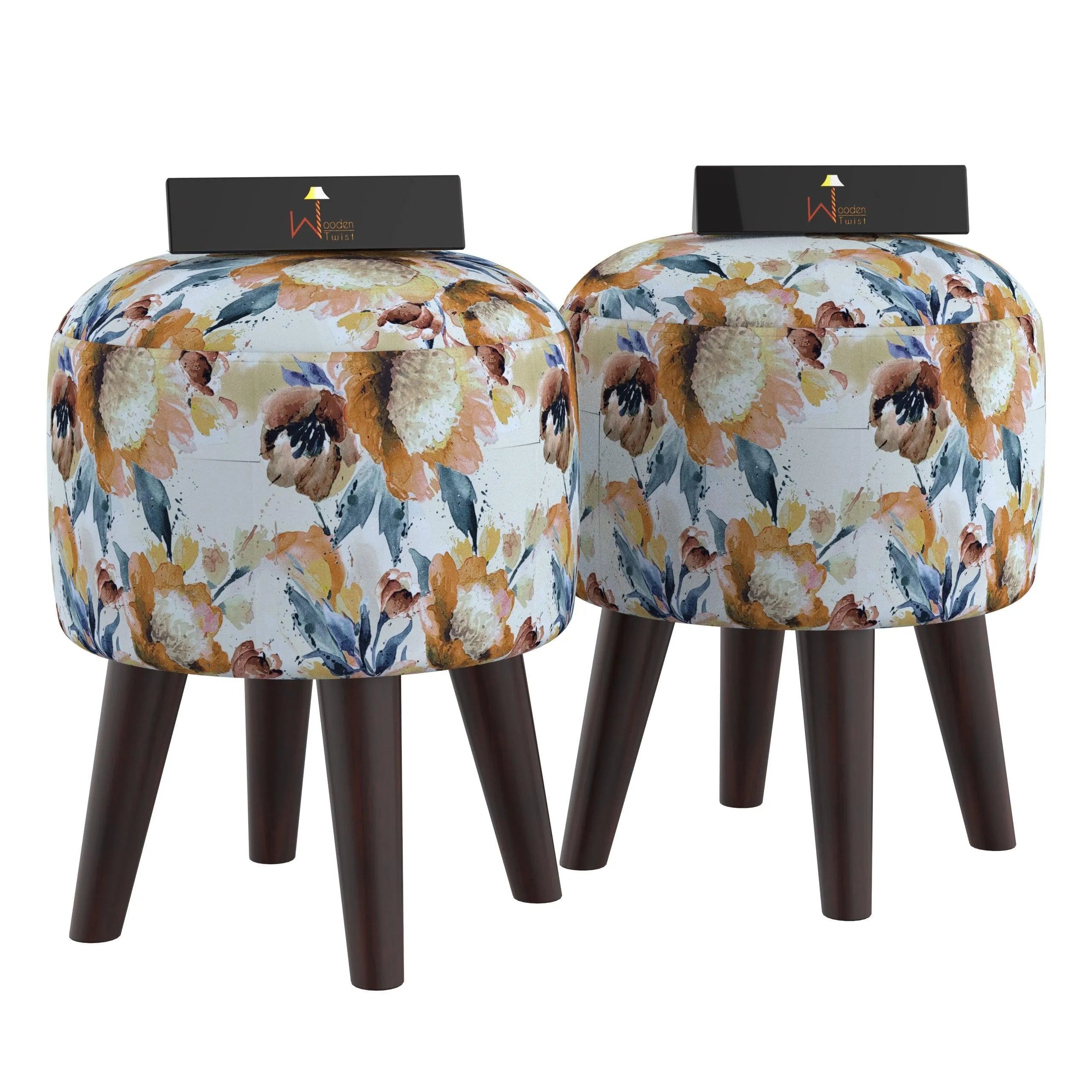 Wooden Twist Stool Set of 2 Cushioned Ottoman - Wooden Twist UAE