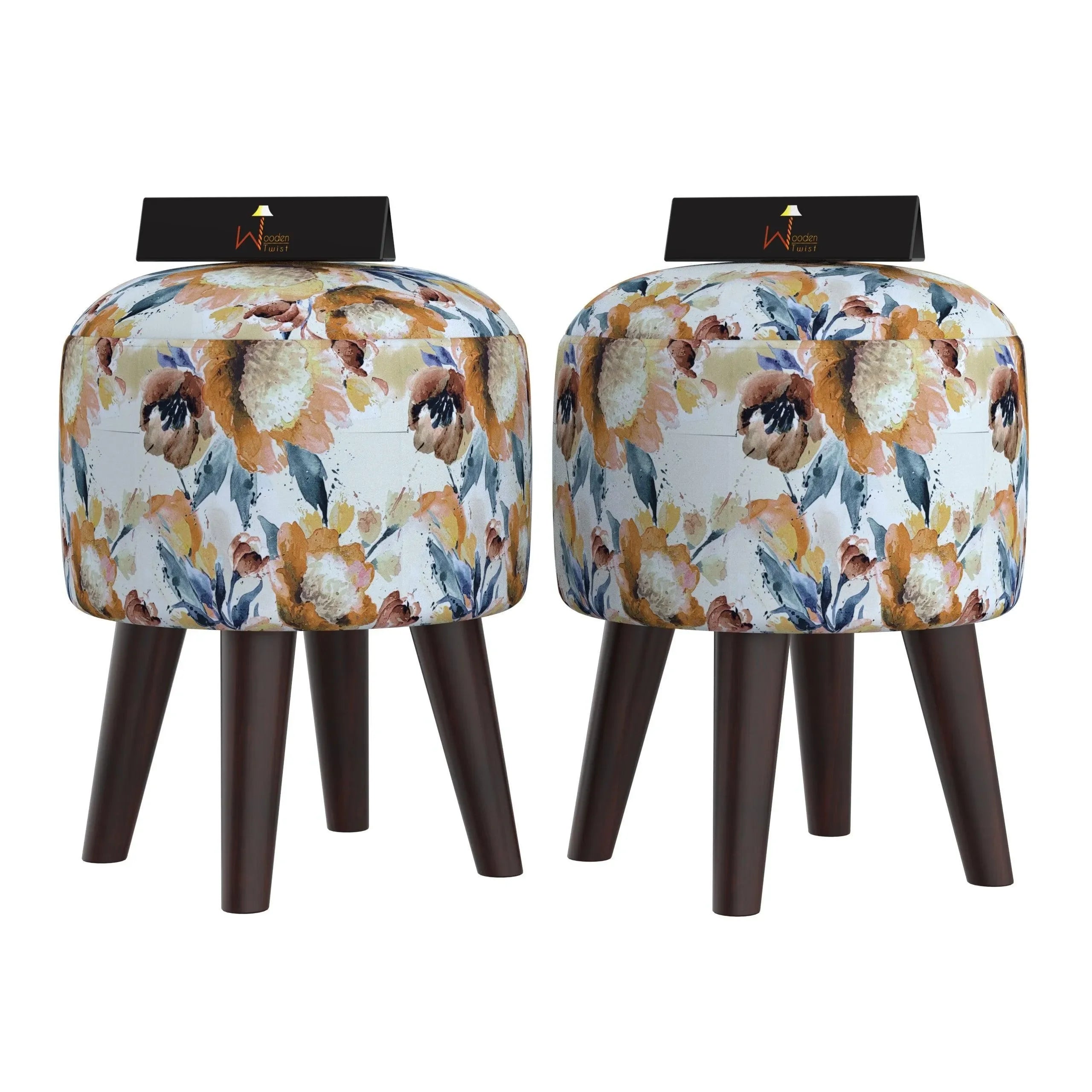 Wooden Twist Stool Set of 2 Cushioned Ottoman - Wooden Twist UAE