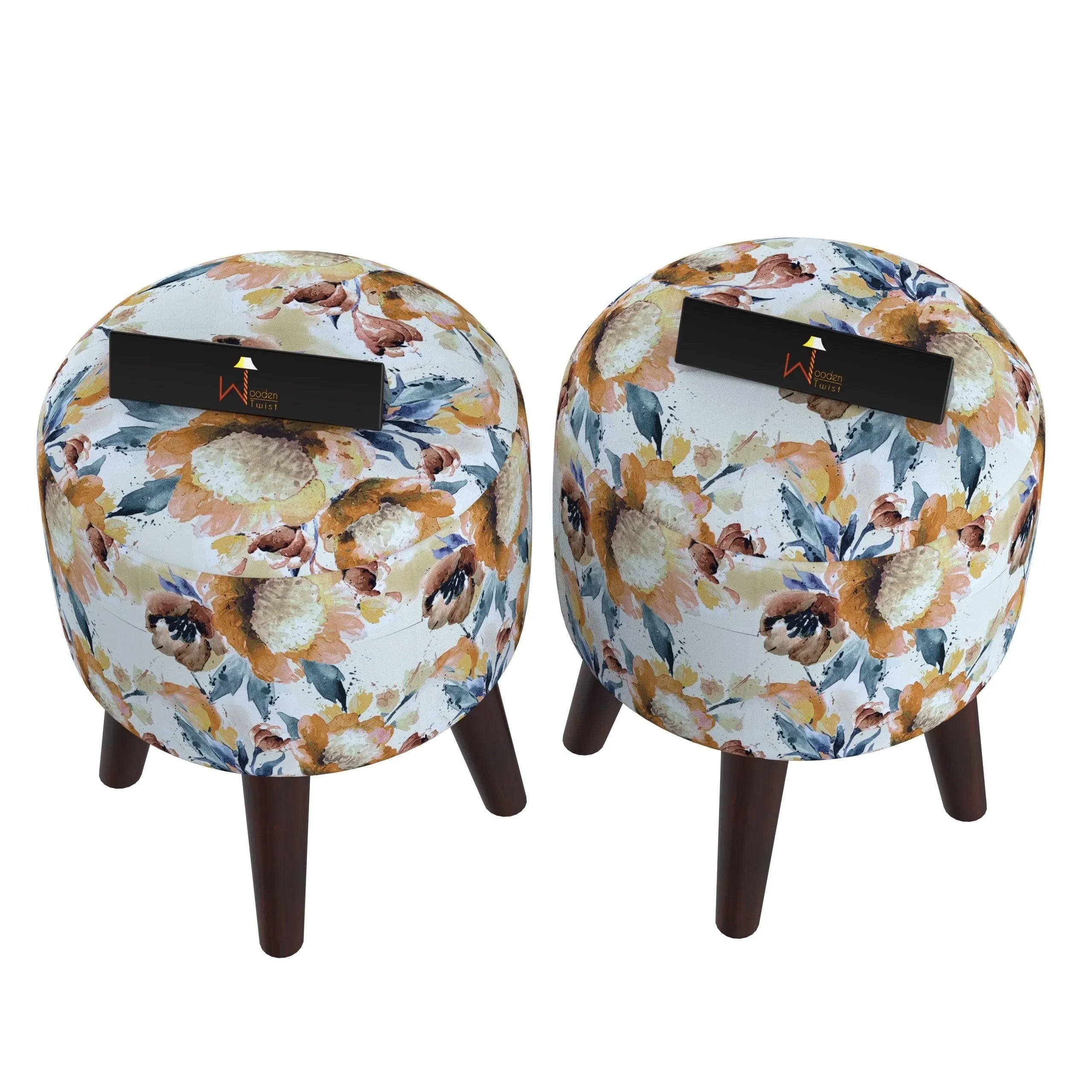 Wooden Twist Stool Set of 2 Cushioned Ottoman - Wooden Twist UAE