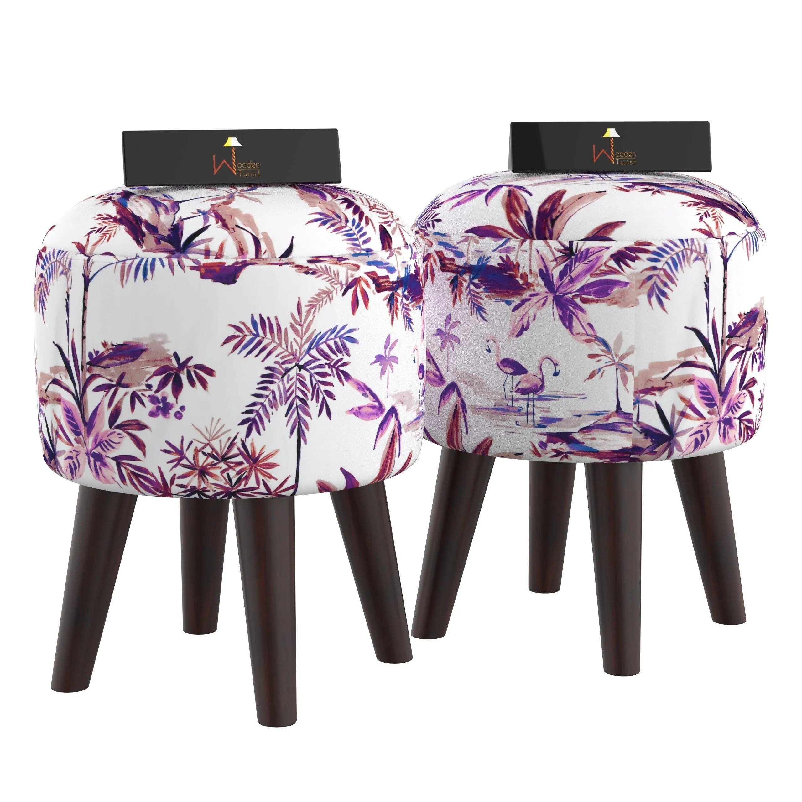 Wooden Twist Stool Set of 2 Cushioned Ottoman - Wooden Twist UAE