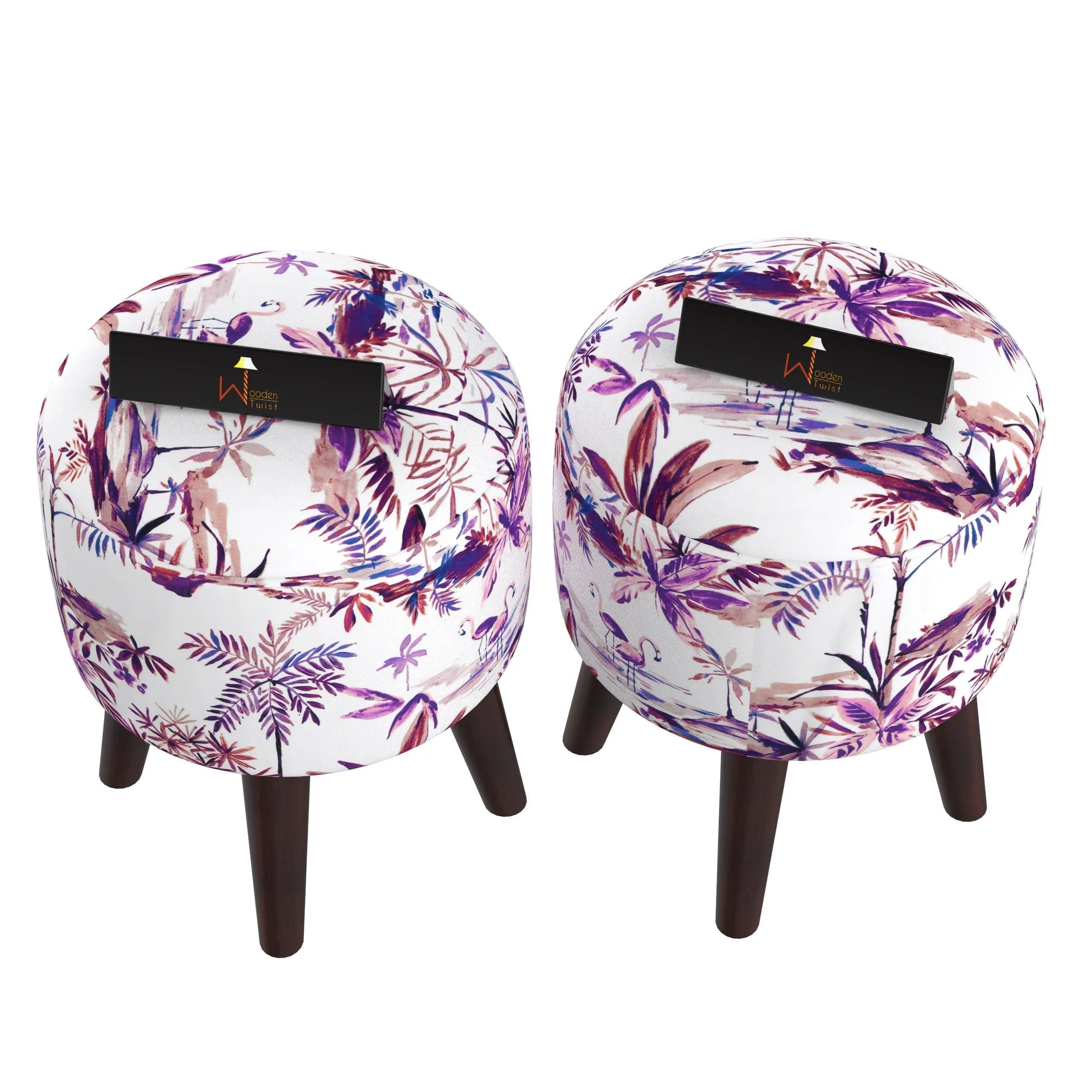 Wooden Twist Stool Set of 2 Cushioned Ottoman - Wooden Twist UAE