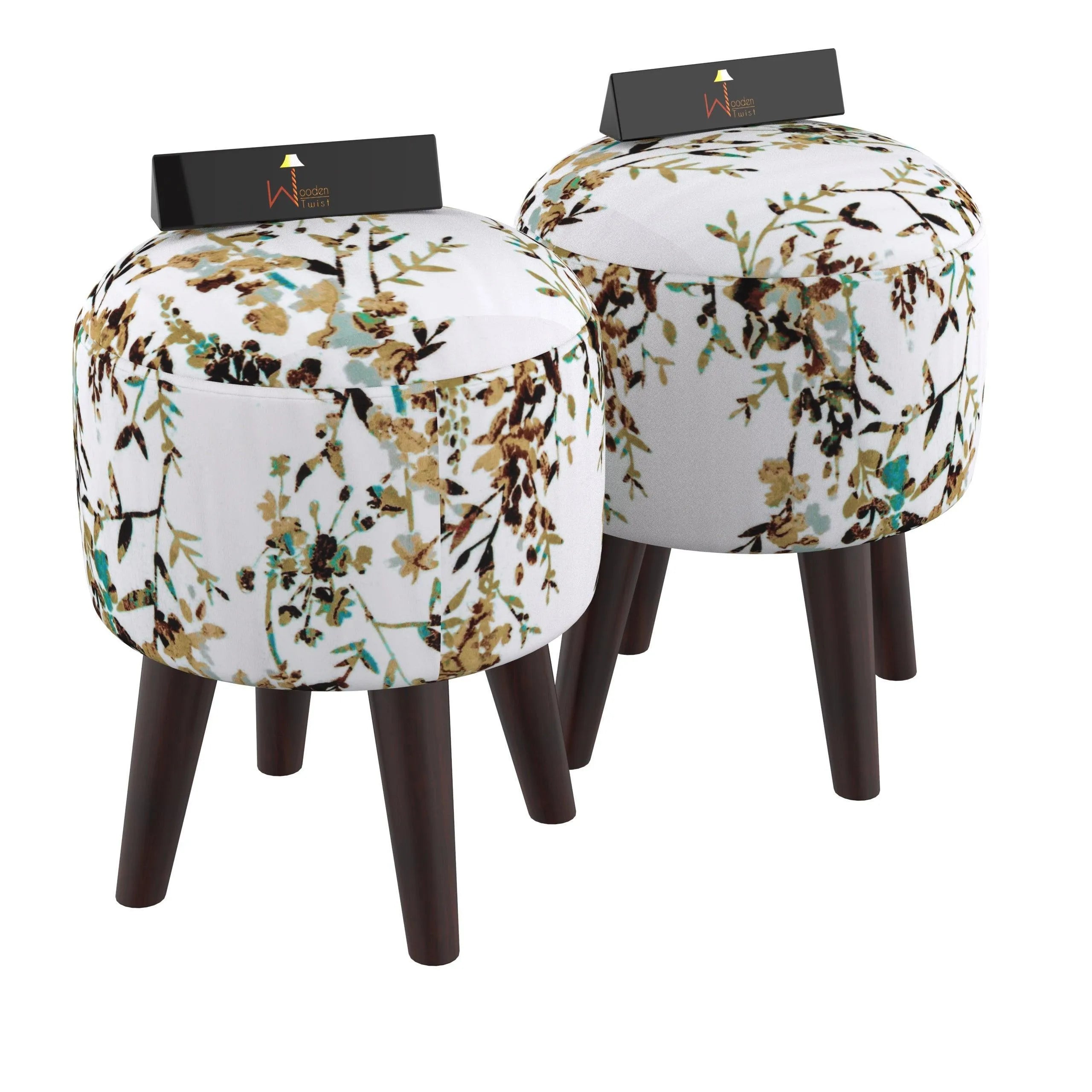 Wooden Twist Stool Set of 2 Cushioned Ottoman - Wooden Twist UAE