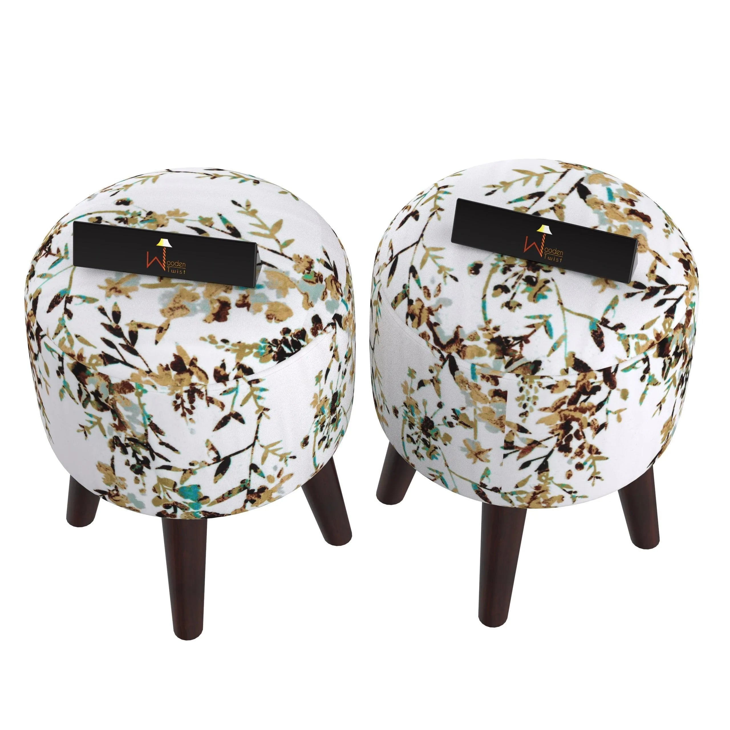 Wooden Twist Stool Set of 2 Cushioned Ottoman - Wooden Twist UAE