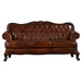 Wooden Handicraft Carved Genuine Leatherette Rolled Arm Sofa 3 Seater (Teak Wood, Dark Brown) - Wooden Twist UAE