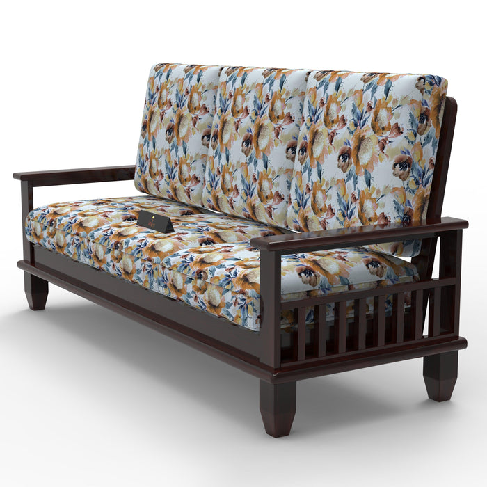 Wooden Teak Wood 5 Seater Sofa Set with Side Magazine Storage (3+1+1 And Coffee Table, Walnut Finish)