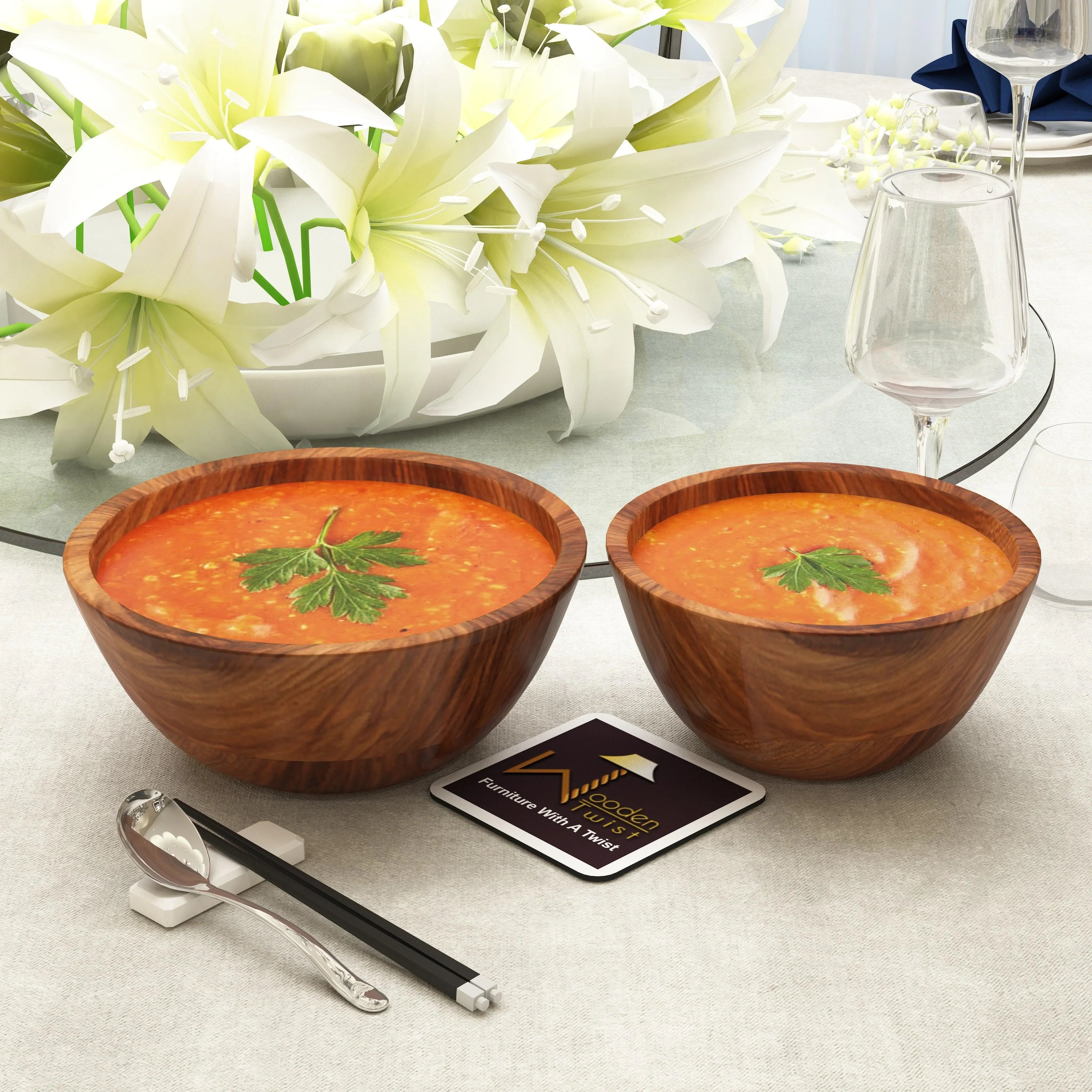 Elegant Acaciawood Wooden Bowl ( Set of 2 ) - Wooden Twist UAE