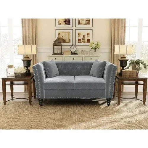Square Arm Loveseat 2 Seater Sofa (Walnut Legs) - Wooden Twist UAE