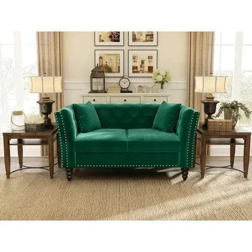 Square Arm Loveseat 2 Seater Sofa (Walnut Legs) - Wooden Twist UAE