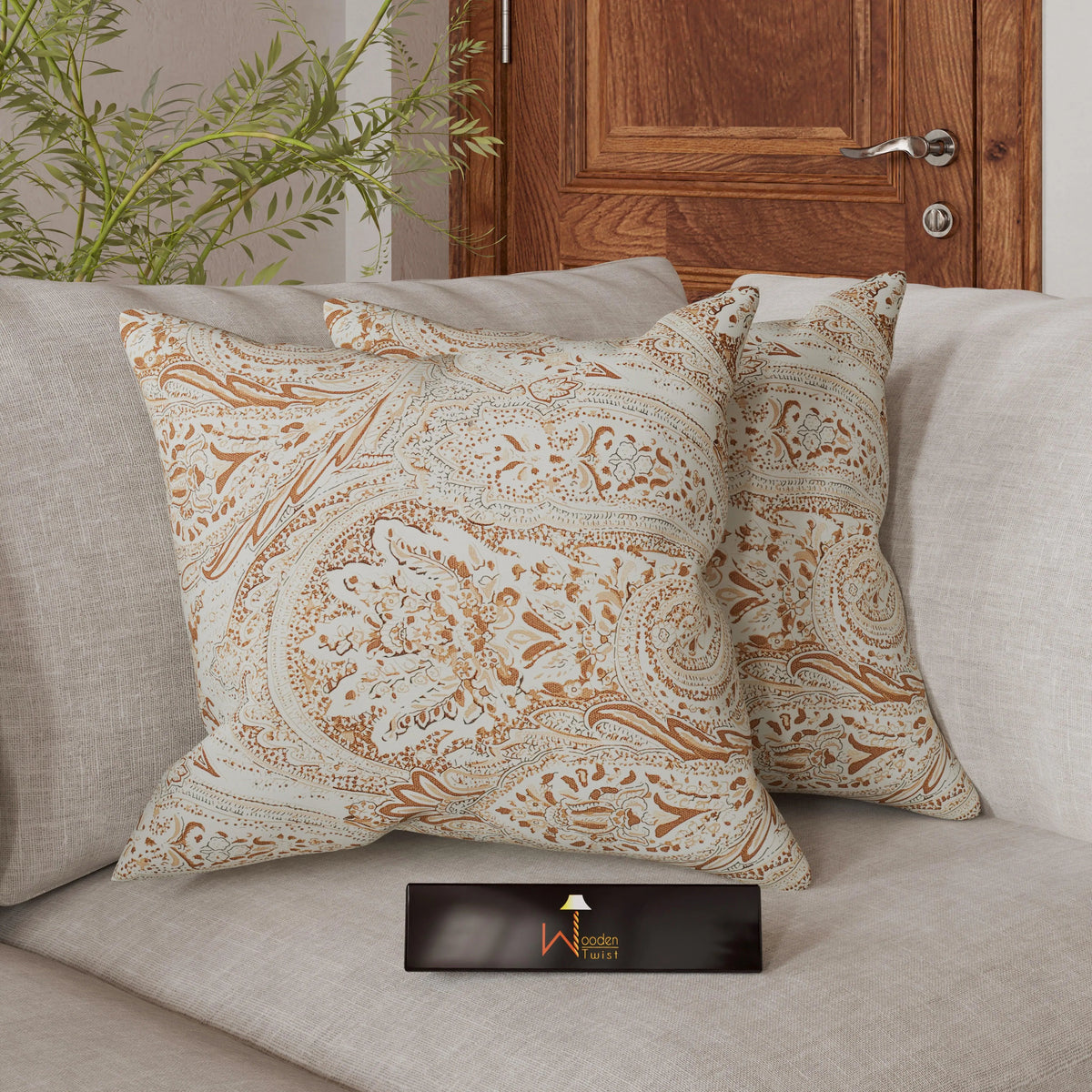 Reposa Floral Print Velvet Fabric Cushion Cover - Wooden Twist UAE