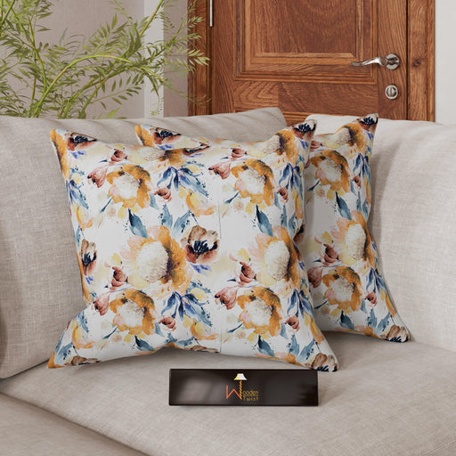 Square Reposa Floral Print Velvet Fabric Cushion Cover - Wooden Twist UAE