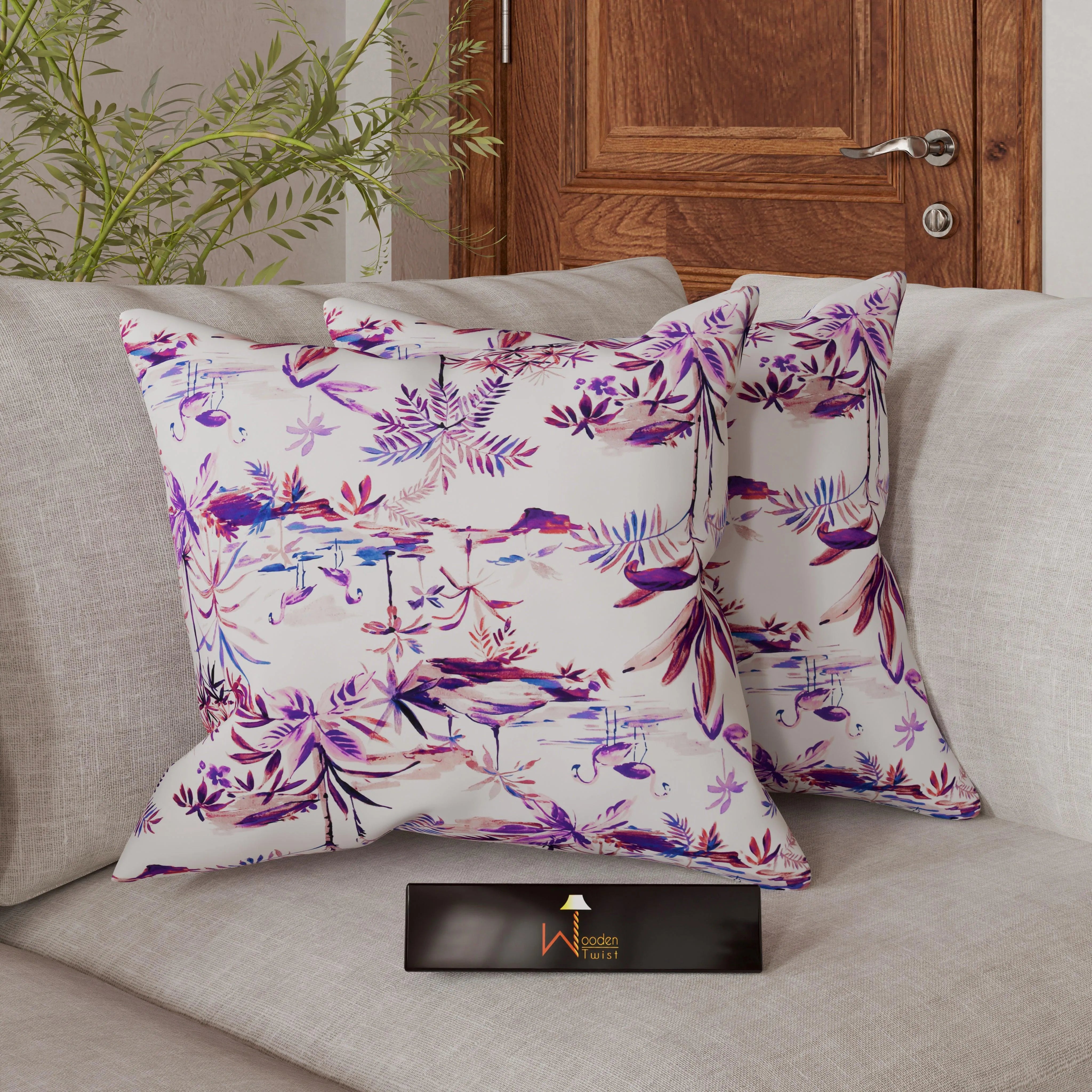 Square Reposa Floral Printed Velvet Fabric Cushion Cover - Wooden Twist UAE