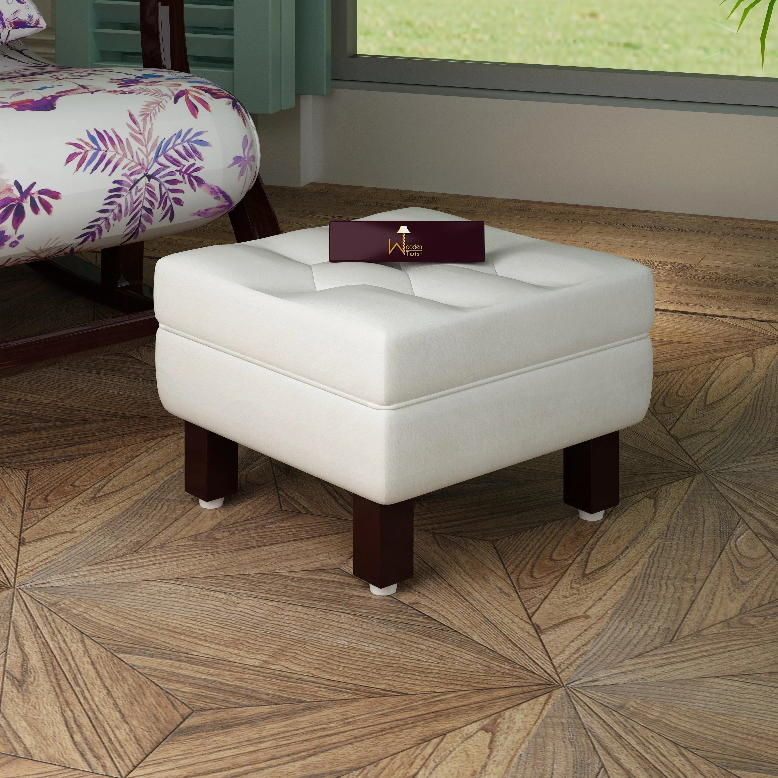 Reposa Wooden Cushioned Footrest Stool - Wooden Twist UAE