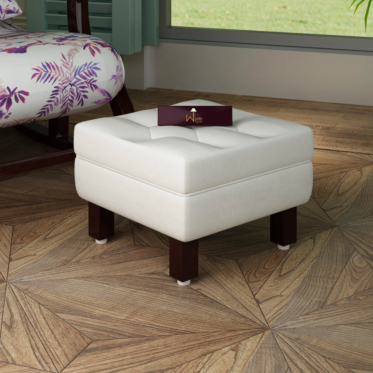 Reposa Wooden Cushioned Footrest Stool - Wooden Twist UAE