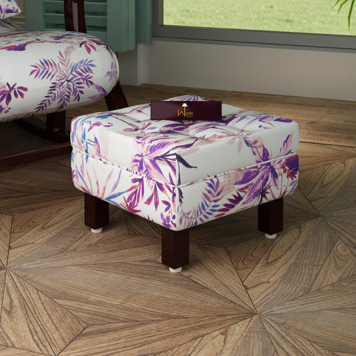 Reposa Floral Print Wooden Cushioned Footrest Stool (Walnut Legs) - Wooden Twist UAE