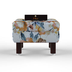 Reposa Floral Print Wooden Cushioned Footrest Stool (Walnut Legs) - Wooden Twist UAE