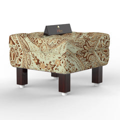 Reposa Floral Print Wooden Cushioned Footrest Stool (Walnut Legs) - Wooden Twist UAE