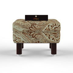 Reposa Floral Print Wooden Cushioned Footrest Stool (Walnut Legs) - Wooden Twist UAE